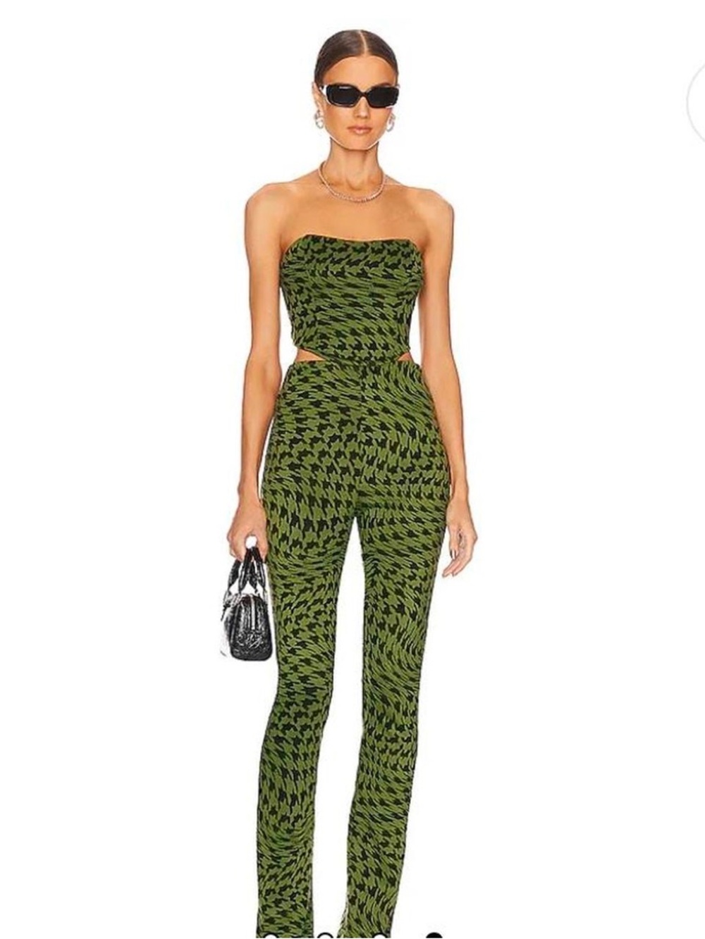 Camila Coelho Olive Green Houndstooth Strapless Set